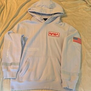 NASA Light Blue Hoodie with American Flag Patch